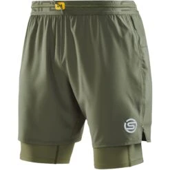 SKINS 3-Series Superpose Fitness Shorts 2 In 1 - Khaki -Skins skins 3 series superpose fitness shorts 2 in 1 khaki 1 1390472