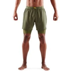 SKINS 3-Series Superpose Fitness Shorts 2 In 1 - Khaki