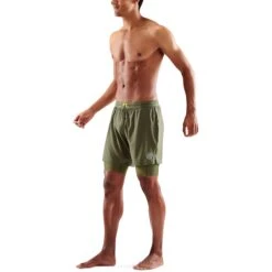 SKINS 3-Series Superpose Fitness Shorts 2 In 1 - Khaki -Skins skins 3 series superpose fitness shorts 2 in 1 khaki 5 1390484