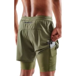 SKINS 3-Series Superpose Fitness Shorts 2 In 1 - Khaki -Skins skins 3 series superpose fitness shorts 2 in 1 khaki 7 1390486