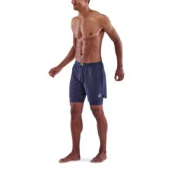 SKINS 3-Series Superpose Fitness Shorts 2 In 1 - Navy Blue -Skins skins compression 3 series superpose men shorts navy blue 3 892761