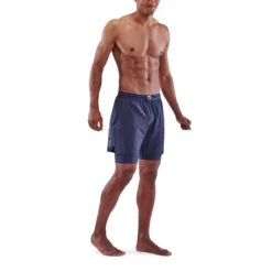 SKINS 3-Series Superpose Fitness Shorts 2 In 1 - Navy Blue -Skins skins compression 3 series superpose men shorts navy blue 4 892762