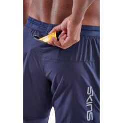SKINS 3-Series Superpose Fitness Shorts 2 In 1 - Navy Blue -Skins skins compression 3 series superpose men shorts navy blue 5 892763