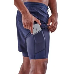 SKINS 3-Series Superpose Fitness Shorts 2 In 1 - Navy Blue -Skins skins compression 3 series superpose men shorts navy blue 6 892764