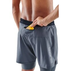 SKINS 3-Series Superpose Fitness Shorts 2 In 1 - Charcoal -Skins skins compression 3 series superpose mens shorts charcoal 3 1067421