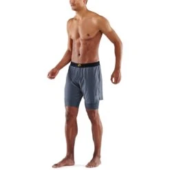 SKINS 3-Series Superpose Fitness Shorts 2 In 1 - Charcoal -Skins skins compression 3 series superpose mens shorts charcoal 4 1067422