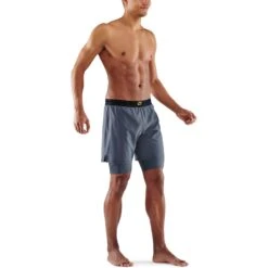 SKINS 3-Series Superpose Fitness Shorts 2 In 1 - Charcoal -Skins skins compression 3 series superpose mens shorts charcoal 5 1067423