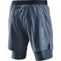 SKINS 3-Series Superpose Fitness Shorts 2 In 1 - Charcoal -Skins skins compression 3 series superpose mens shorts charcoal 7 1067425