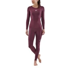 SKINS Compression 3-Series Longsleeve Shirt Women - Burgundy -Skins skins compression 3 series women top long sleeve burgundy 2 893560